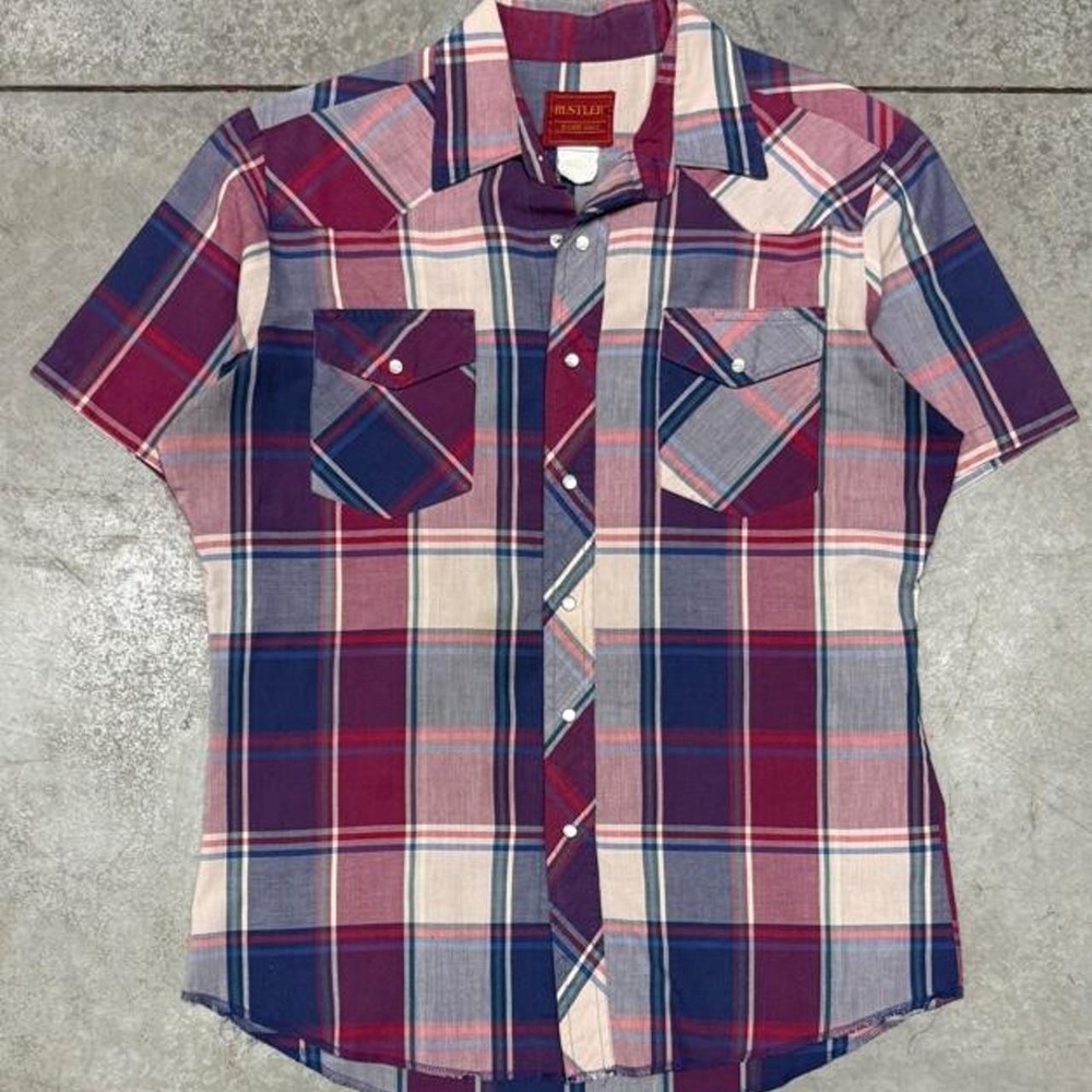 Rustler Vintage 90s Plaid Pearl Snap Button Up Flannel Shirt Sz M/L